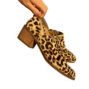 Crown Vintage Animal Print Hair Leather Booties, Women’s 7.5 Pointed Toe Heel